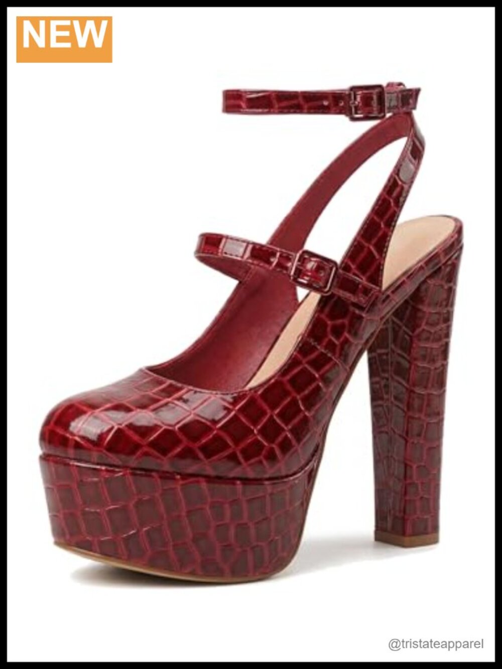 Crocodile Print Platform High Heels Chunky Heel Ankle Strap Pumps